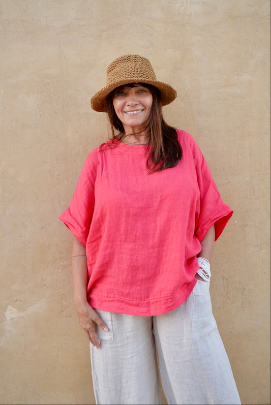 Florence Linen Tie-Back Top