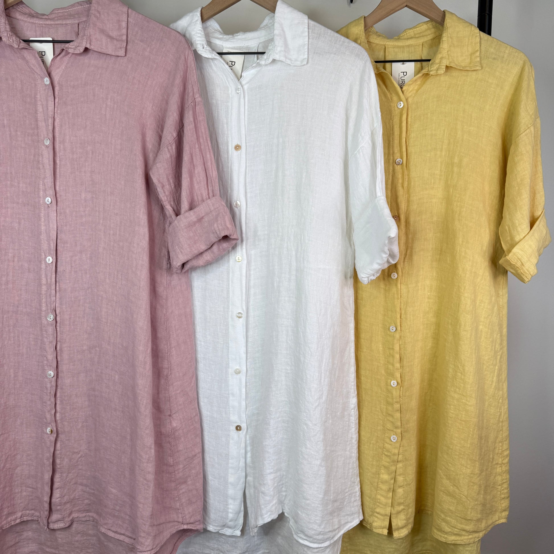 Marcia Linen Dress in Pink, White and Yellow