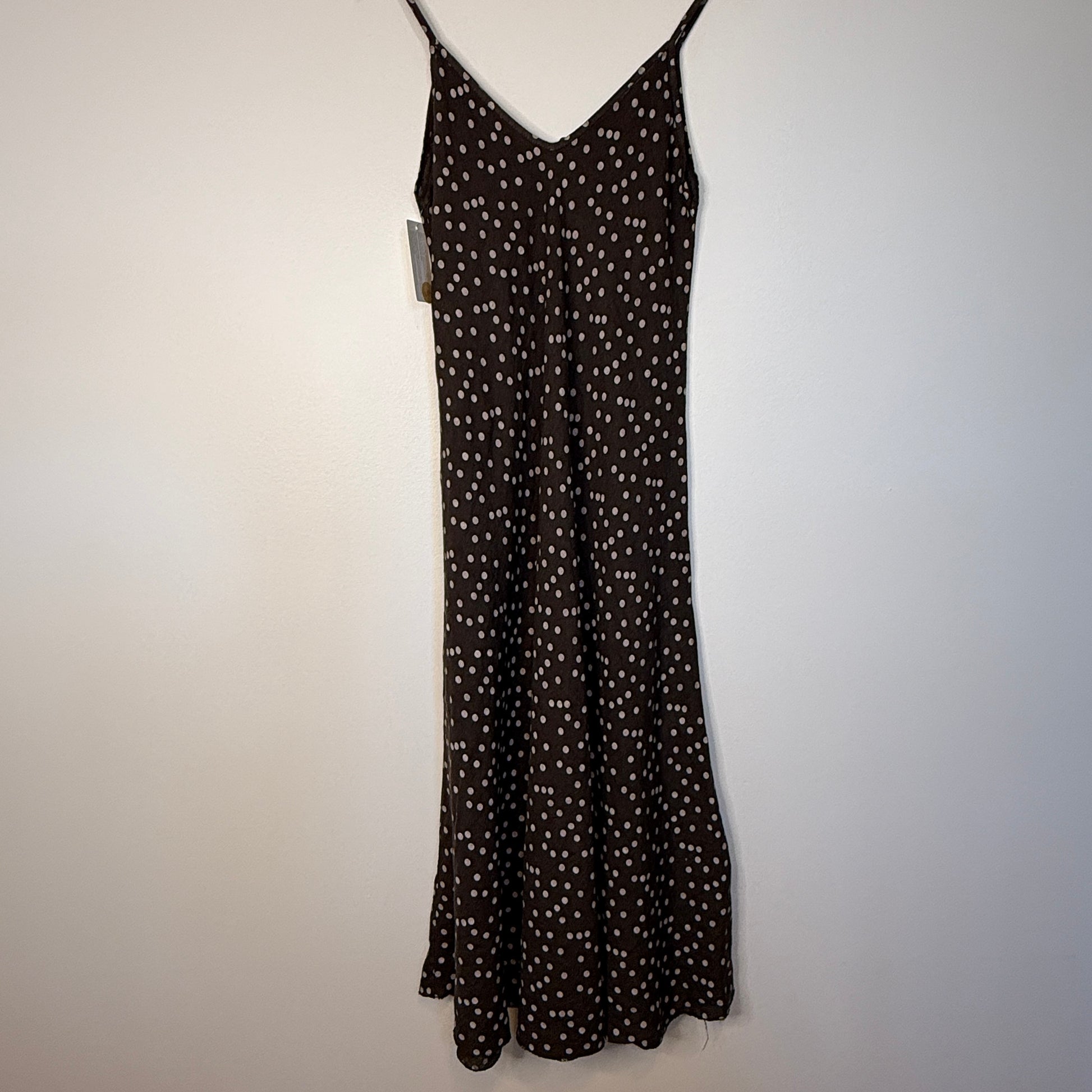 Polka Dot Linen Dress in brown with cream polka dots