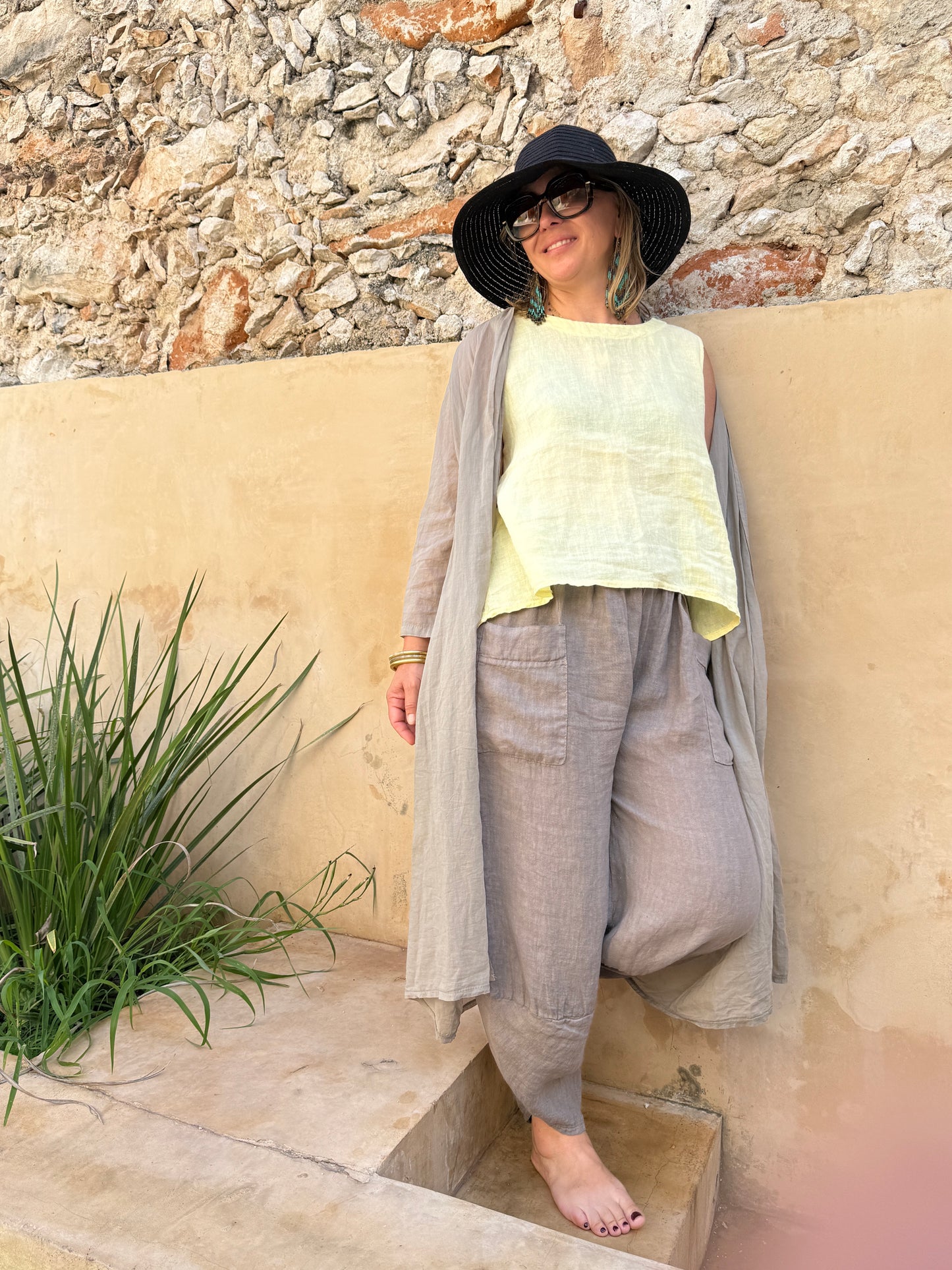 Florence Linen Sleeveless Top with Back Bow