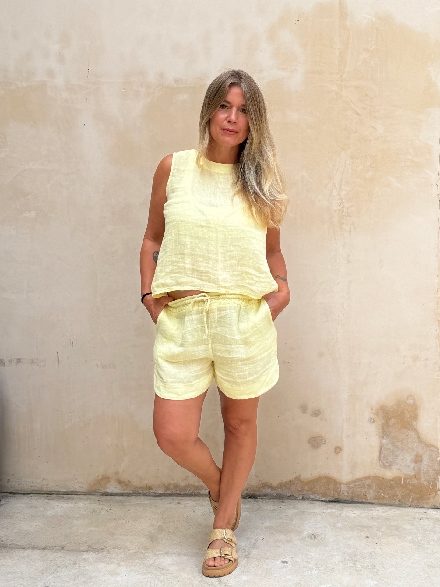 Florence Linen Sleeveless Top with Back Bow