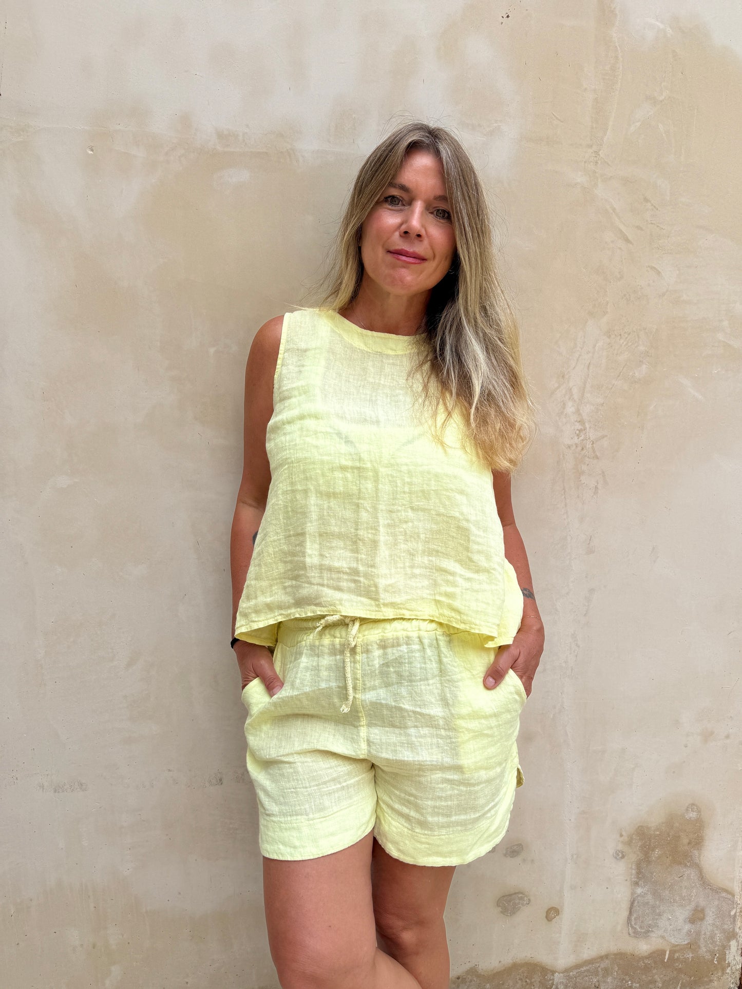 Florence Linen Sleeveless Top with Back Bow