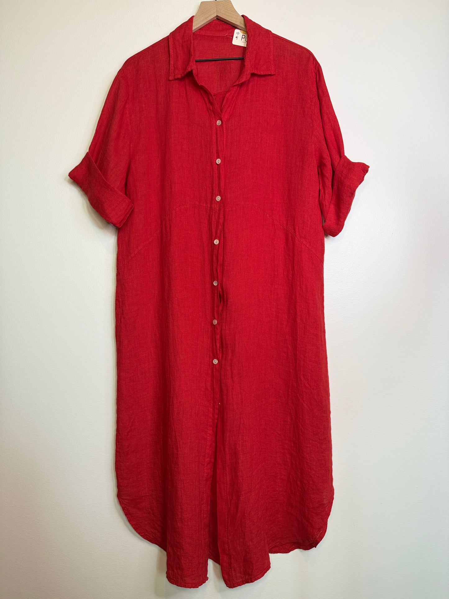 Monaco Linen Shirt Dress - Red
