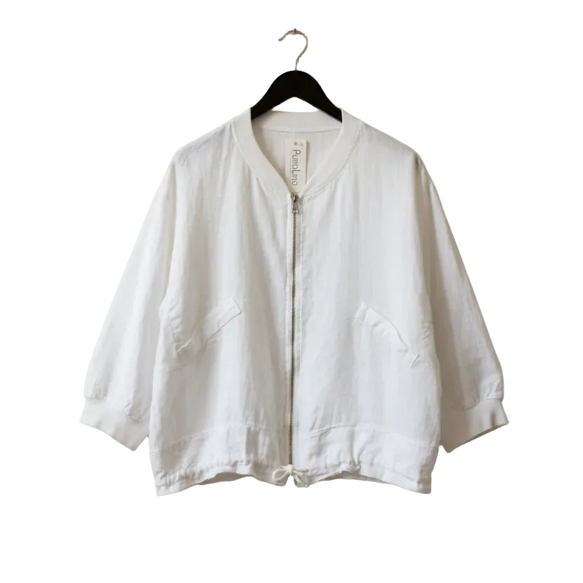 Florence Linen Zip Up - White, plaster wall