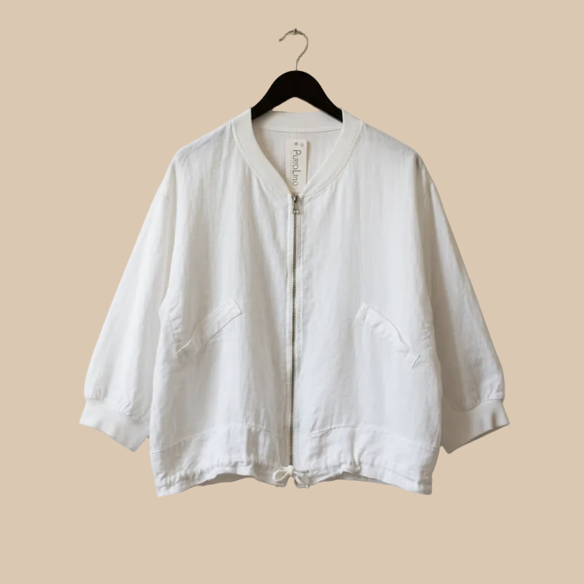 Florence Linen Zip Up - White, plaster wall