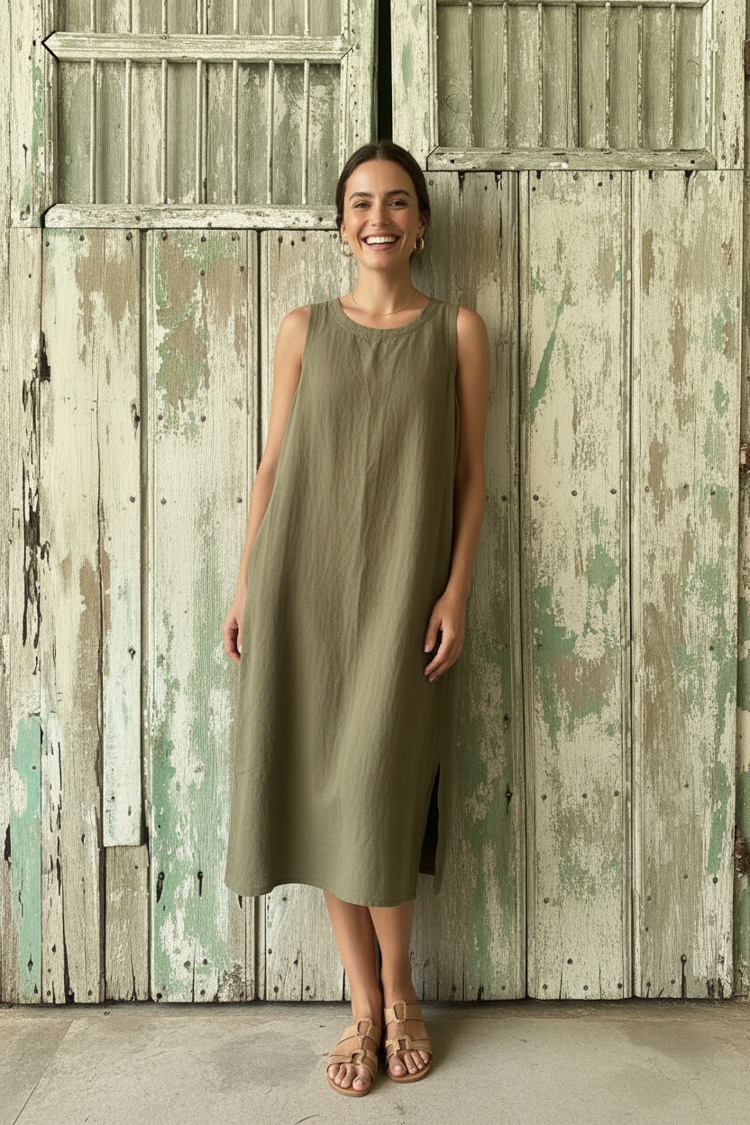 Green Olive Midi Dress on Model