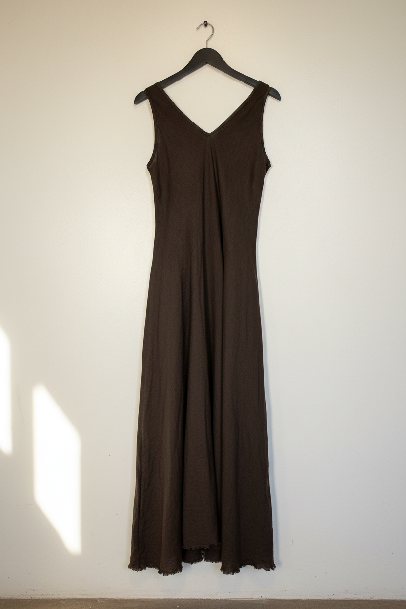 Luca Sleeveless Linen Dress in Brown - full dress on wall