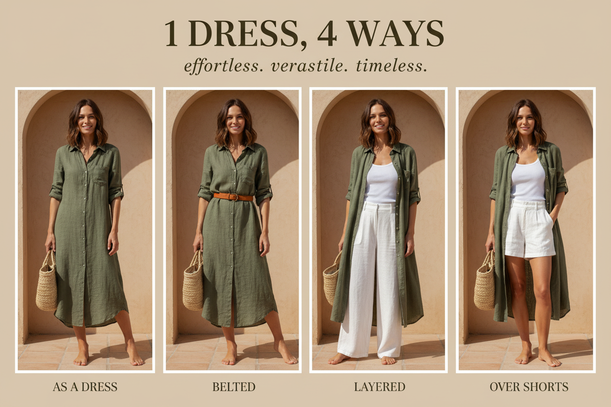 Merida Linen Shirt Dress - 4 Ways full body