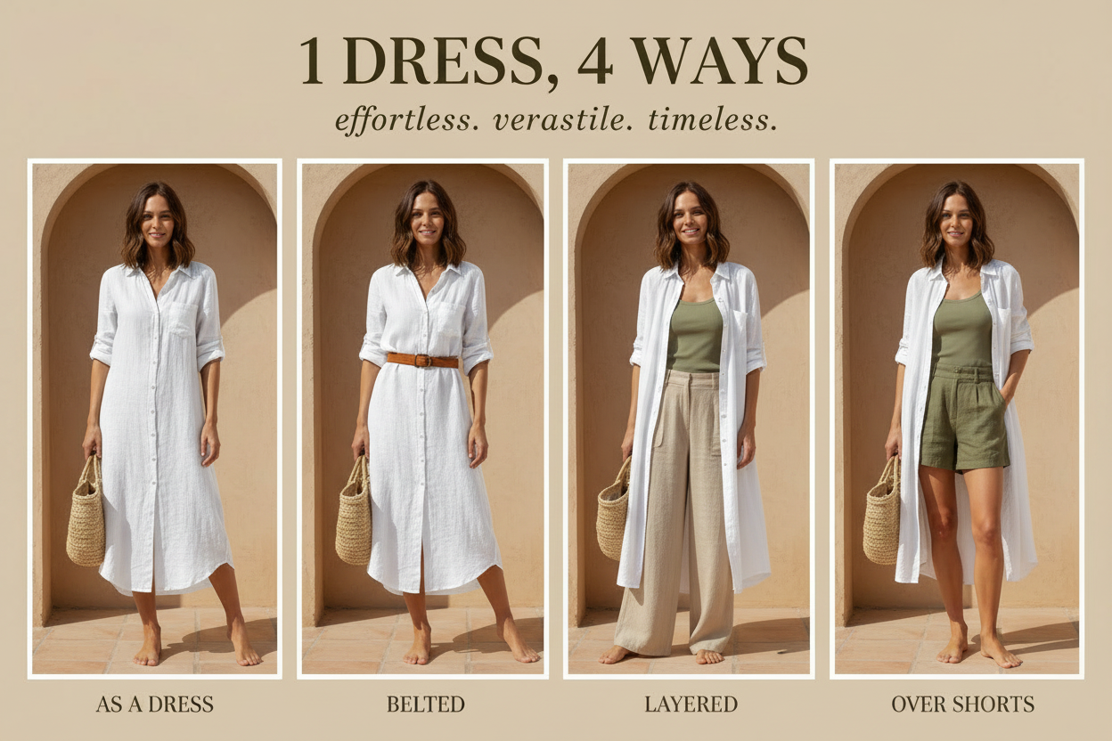 Merida Linen Shirt Dress - 4 Ways White