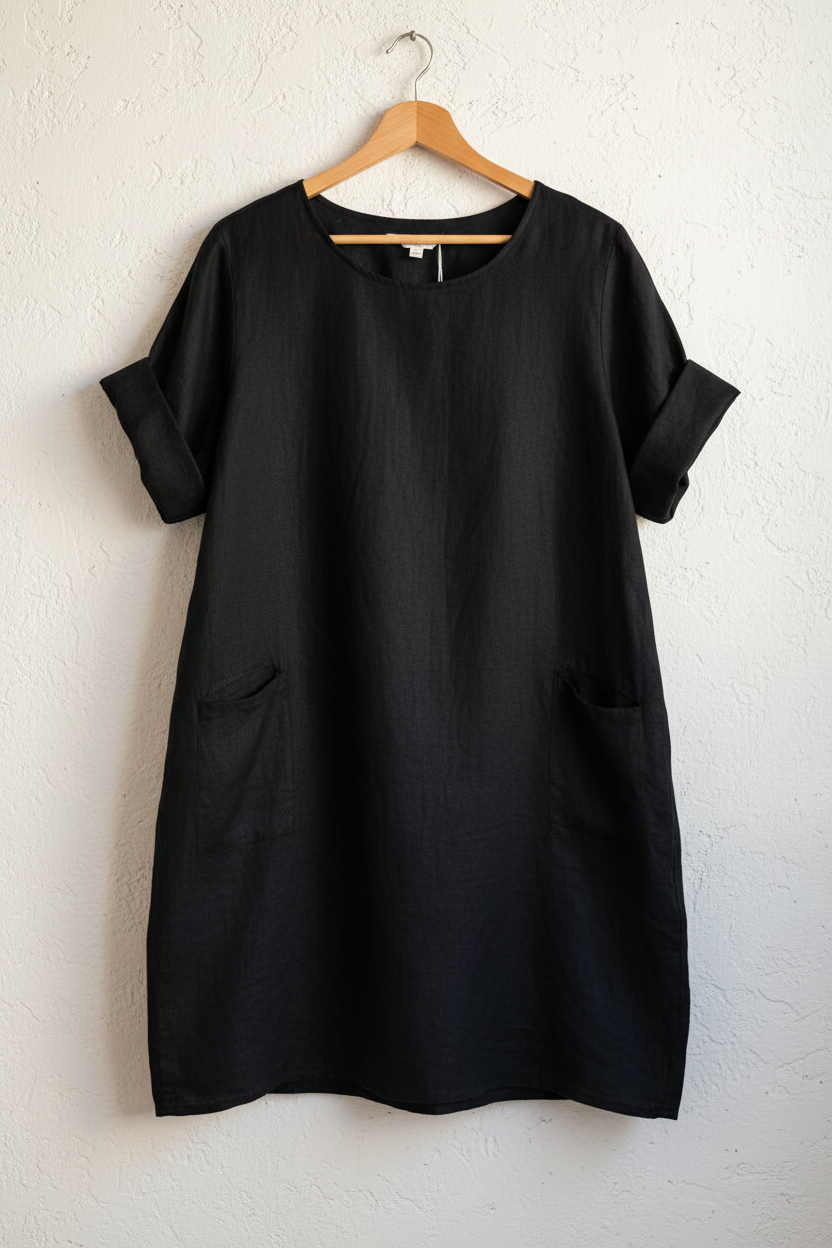 Siena Linen Dress – Black on Hanger