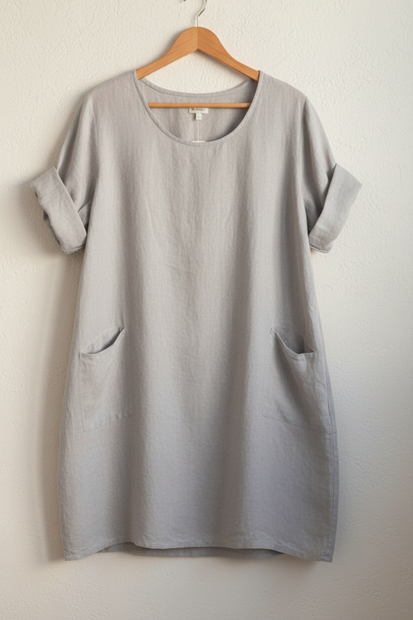 Siena Linen Dress – Light Grey on Hanger