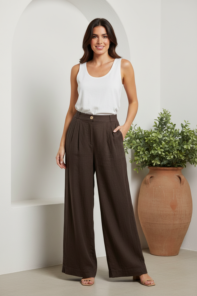 Venice Linen Pants - Brown floor length tank