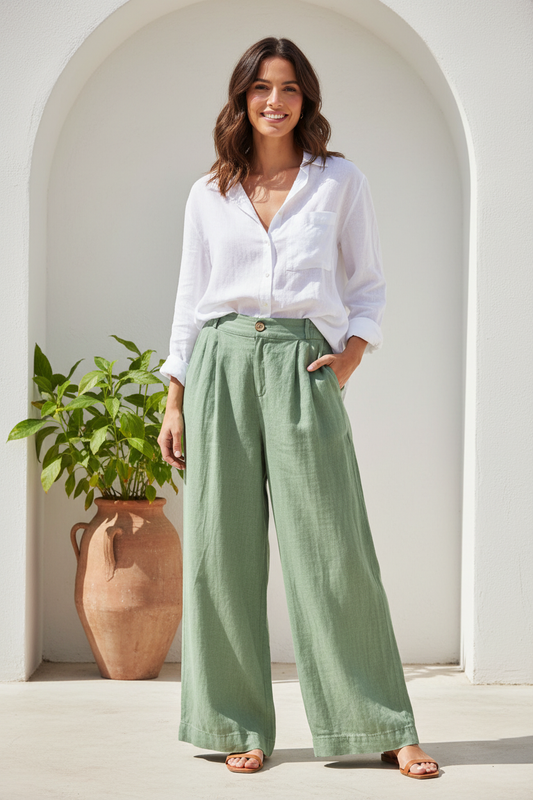 Venice Linen Pants - Sage Green